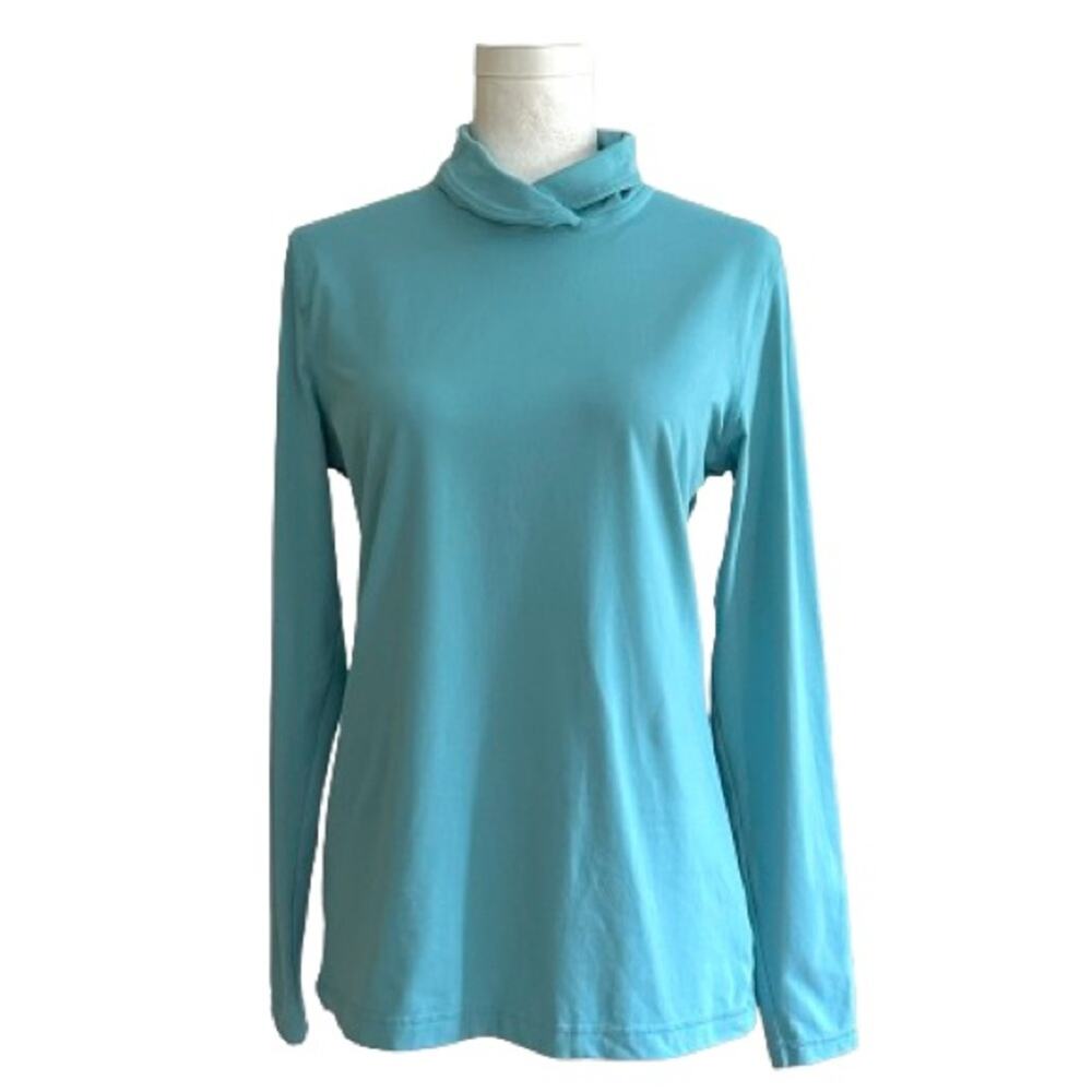 Athleta Top Light Blue Split Mock Turtleneck Long… - image 3